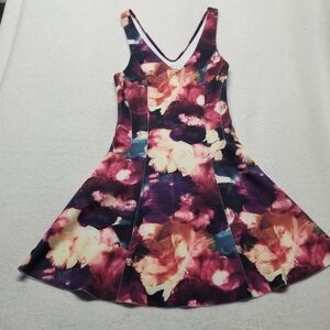 Abercrombie & Fitch S Dress Purple Floral Knee Length Scuba BOHO Cottage Y2K